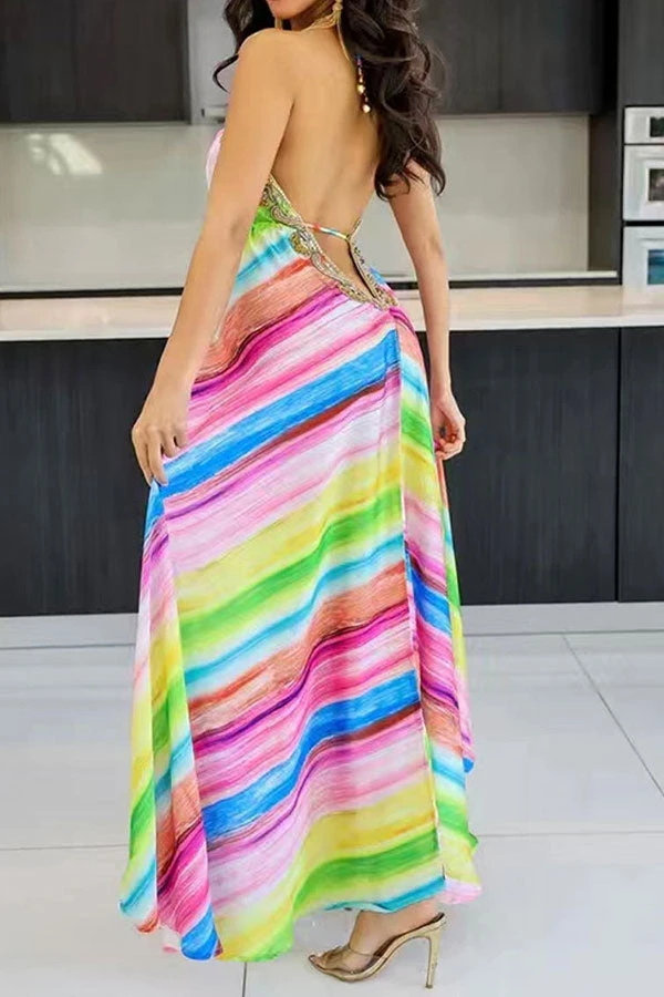 Paisley Patchwork Stunning Backless Rainbow Midi Dress 2 Paisley Patchwork Stunning Backless Rainbow Midi Dress - Image 2