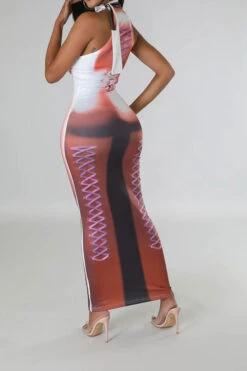 Artistic Body Print Striking Bodycon Midi Dress -Clothing Outlet Store H23050493 RE 3