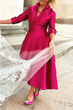 Solid Color Undeniable Swing Midi Dress -Clothing Outlet Store H23050494 RR 4