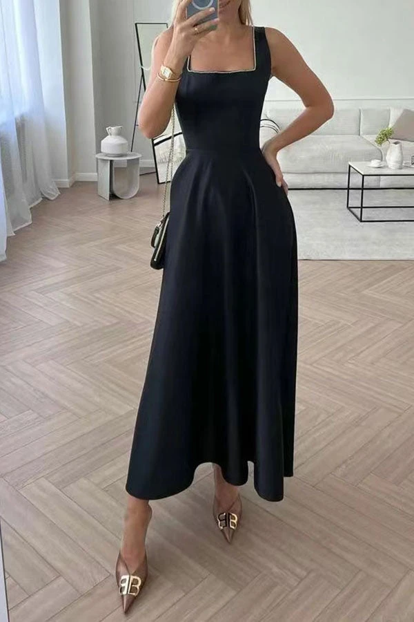 Solid Color Simple Swing Pleated Midi Dress 4 Solid Color Simple Swing Pleated Midi Dress - Image 4