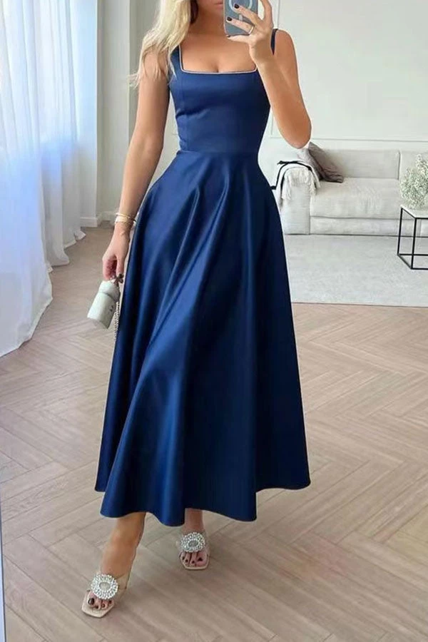Solid Color Simple Swing Pleated Midi Dress 3 Solid Color Simple Swing Pleated Midi Dress - Image 3