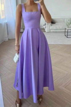 Solid Color Simple Swing Pleated Midi Dress