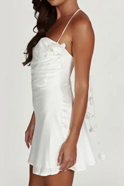 3D Flower Decor Elegant Halter Collar Mini Dress -Clothing Outlet Store H23050502 WH 4