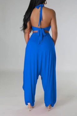 Solid Color Hippy Lace-Up Harem Pant Suit -Clothing Outlet Store H23050524 BL 2