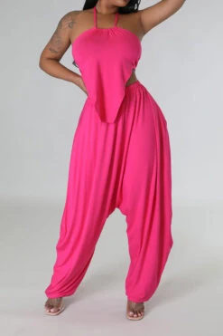 Solid Color Hippy Lace-Up Harem Pant Suit
