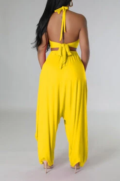 Solid Color Hippy Lace-Up Harem Pant Suit -Clothing Outlet Store H23050524 YE 2