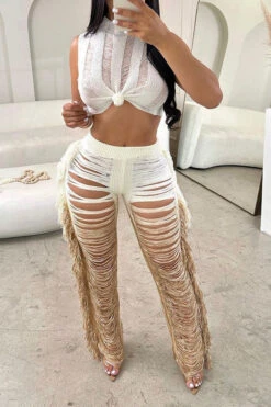 Gradient Ripped Cool Side Tassel Knitted Pant Suit 22 Gradient Ripped Cool Side Tassel Knitted Pant Suit -Clothing Outlet Store H23050525 AP 1