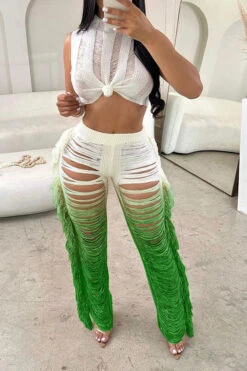 Gradient Ripped Cool Side Tassel Knitted Pant Suit 18 Gradient Ripped Cool Side Tassel Knitted Pant Suit -Clothing Outlet Store H23050525 GR 1