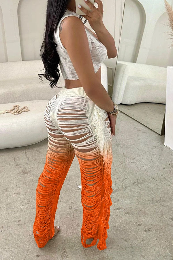 Gradient Ripped Cool Side Tassel Knitted Pant Suit 6 Gradient Ripped Cool Side Tassel Knitted Pant Suit - Image 6