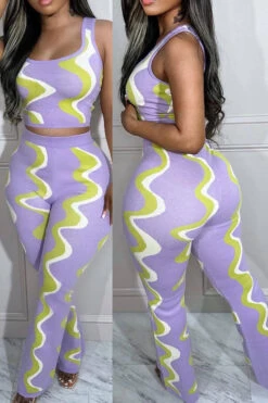Ripple Print Patchwork Feminine Pant Suit