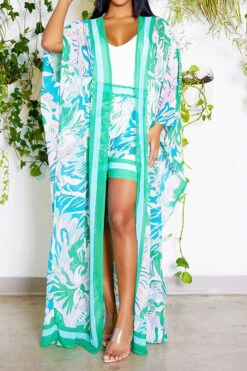 Floral Print Patchwork Beachy Flowy Pant Suit -Clothing Outlet Store H23050531 GR 2