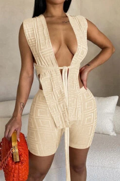 Towel Texture Kitsch Lace-Up Irregular Pant Suit -Clothing Outlet Store H23050532 AP 1