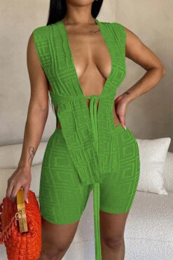 Towel Texture Kitsch Lace-Up Irregular Pant Suit -Clothing Outlet Store H23050532 GR 1