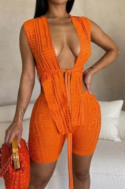 Towel Texture Kitsch Lace-Up Irregular Pant Suit