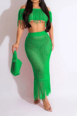 Crochet Hollow-Out On-trend Tassel Skirt Suit Beachwear 18 Crochet Hollow-Out On-trend Tassel Skirt Suit Beachwear -Clothing Outlet Store H23050535 GR 1