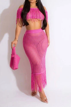 Crochet Hollow-Out On-trend Tassel Skirt Suit Beachwear 16 Crochet Hollow-Out On-trend Tassel Skirt Suit Beachwear -Clothing Outlet Store H23050535 RR 1