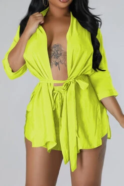 Solid Color Casual Lace-Up Pant Suit 12 Solid Color Casual Lace-Up Pant Suit -Clothing Outlet Store H23051007 YE 1