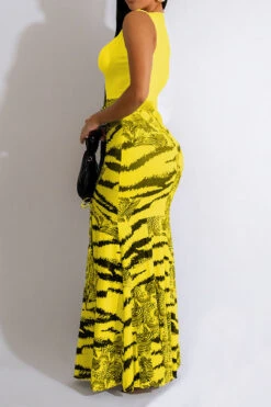 Zebra Print Patchwork Urban High Split Maxi Dress -Clothing Outlet Store H23051114 YE 2