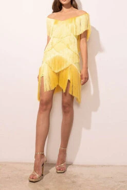 Solid Color Modern Tassel Tiered Mini Dress -Clothing Outlet Store H23051157 YE 3