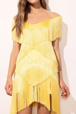 Solid Color Modern Tassel Tiered Mini Dress -Clothing Outlet Store H23051157 YE 5