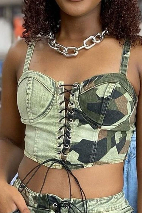 Color Block Camouflage Urban Strappy Camisole 1 Color Block Camouflage Urban Strappy Camisole