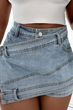 Solid Color Undeniable Irregular Denim Skirt -Clothing Outlet Store H23051175 BL 3