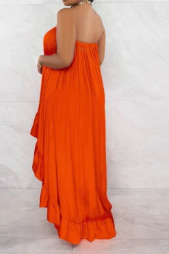 Solid Color Urban Ruffle High Low Maxi Dress -Clothing Outlet Store H23051806 RE 3