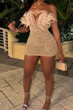 Feather Decor Luxe Rhinestone Mini Dress 10 Feather Decor Luxe Rhinestone Mini Dress -Clothing Outlet Store H23051813 AP 2