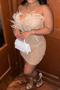 Feather Decor Luxe Rhinestone Mini Dress 11 Feather Decor Luxe Rhinestone Mini Dress -Clothing Outlet Store H23051813 AP 3