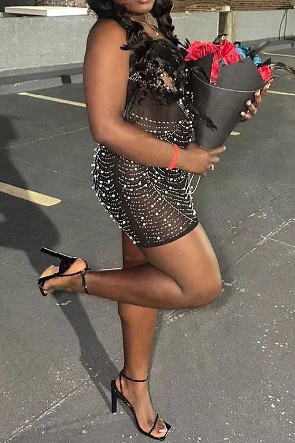 Feather Decor Luxe Rhinestone Mini Dress 3 Feather Decor Luxe Rhinestone Mini Dress - Image 3