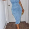 Patchwork Simple Split Back Denim Midi Dress