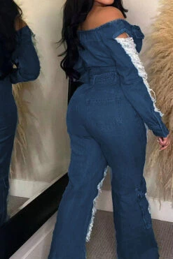 Ripped Burrs On-trend Multi Pocket Jeans -Clothing Outlet Store H23051867 NB 2