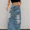 Gradient Punk Multi Pocket Belted Denim Skirt