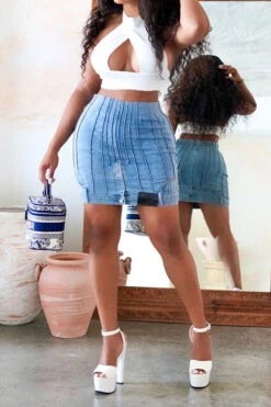 Patchwork Unique Denim Skirt