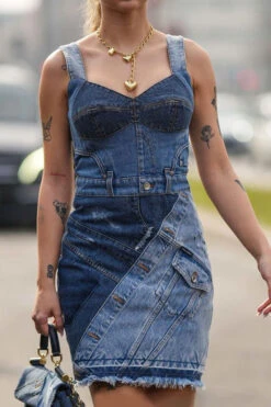 Color Block Patchwork Urban Denim Mini Dress -Clothing Outlet Store H23051931 BL 3