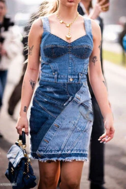 Color Block Patchwork Urban Denim Mini Dress -Clothing Outlet Store H23051931 BL 4