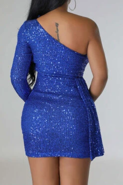 Sequined Rocking Side Train Mini Dress -Clothing Outlet Store H23060218 BL 4