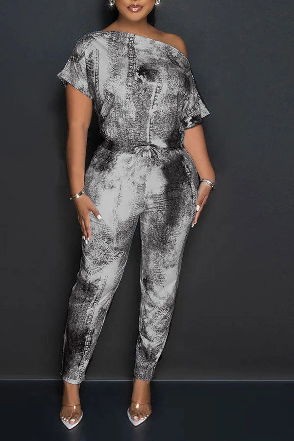 Denim Print Smart Drawstring Jumpsuit 5 Denim Print Smart Drawstring Jumpsuit - Image 5