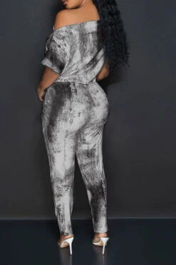 Denim Print Smart Drawstring Jumpsuit 11 Denim Print Smart Drawstring Jumpsuit -Clothing Outlet Store H23060263 BK 3