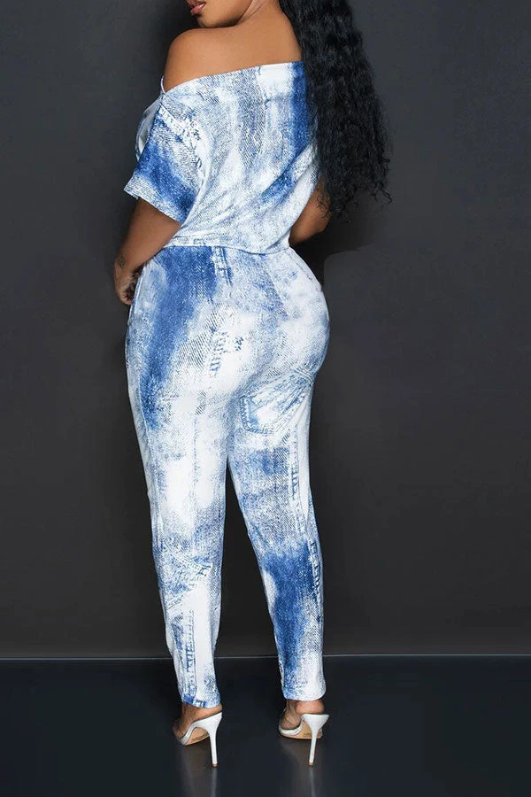 Denim Print Smart Drawstring Jumpsuit 3 Denim Print Smart Drawstring Jumpsuit - Image 3