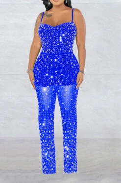 Crystal Glitter Modern See-Through Jumpsuit -Clothing Outlet Store H23060265 BL 1