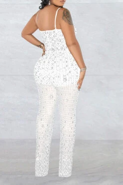 Crystal Glitter Modern See-Through Jumpsuit -Clothing Outlet Store H23060265 WH 2