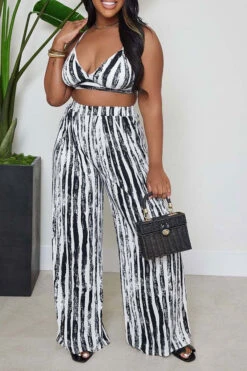 Tie Dye Striped Stylish Wide Leg Pant Suit