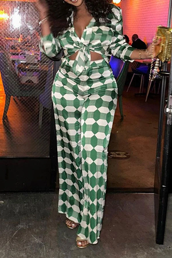 Geometric Print Commuting Pocket Pant Suit 1 Geometric Print Commuting Pocket Pant Suit