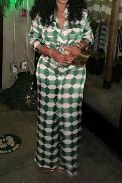 Geometric Print Commuting Pocket Pant Suit 7 Geometric Print Commuting Pocket Pant Suit -Clothing Outlet Store H23060276 GR 3