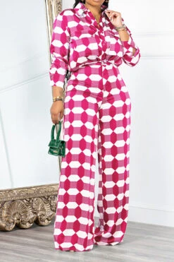 Geometric Print Commuting Pocket Pant Suit 9 Geometric Print Commuting Pocket Pant Suit -Clothing Outlet Store H23060276 RR 1