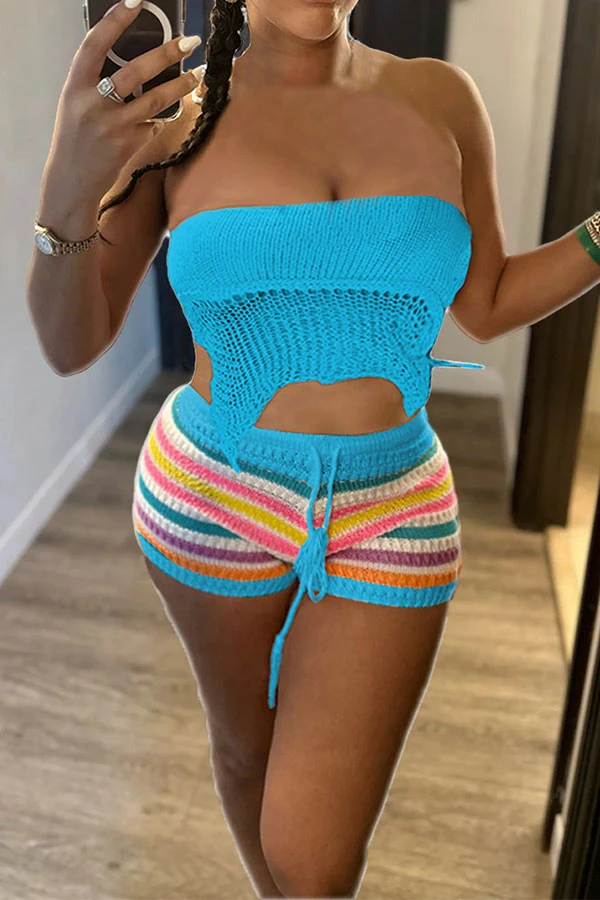 Rainbow Striped Hot Irregular Knitted Pant Suit 2 Rainbow Striped Hot Irregular Knitted Pant Suit - Image 2