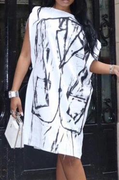 Abstract Print Stylish Boat Neck Mini Dress