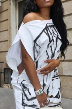 Abstract Print Stylish Boat Neck Mini Dress -Clothing Outlet Store H23060903 WH 3