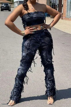 Tie Dye Cool Patchwork Tassel Pant Suit